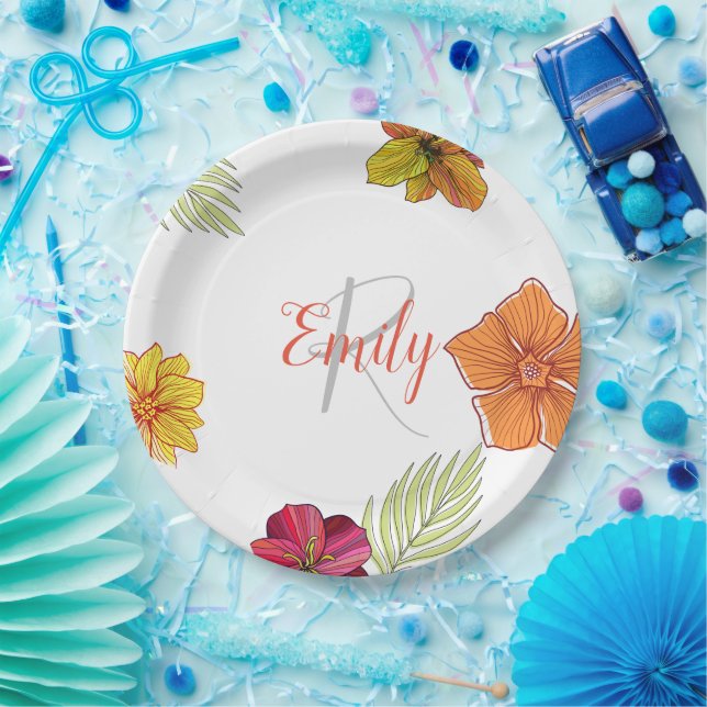 Custom Hawaiian Aloha Floral  Paper Plate (Party)