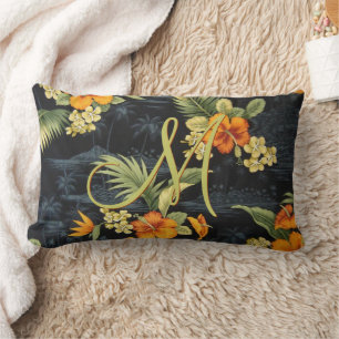 Custom Hawaiian Orange Hibiscus Flower Pattern Lumbar Pillow