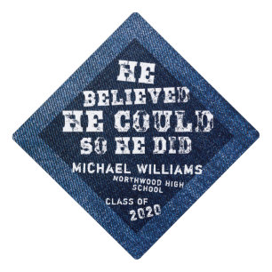 Custom He Did It Denim Graduation Cap Topper