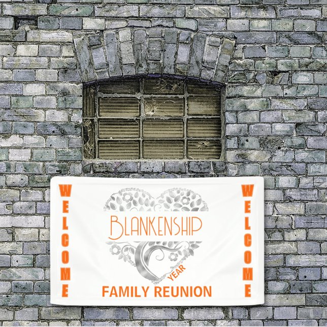 Custom Heart Art Tree White Red Horizontal Banner (Give a BIG welcome to family members at your next reunion with this banner. )