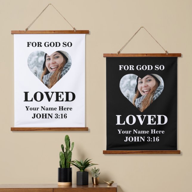 Custom heart Bible Verse John Christian photo Hanging Tapestry (Asymmetrical)