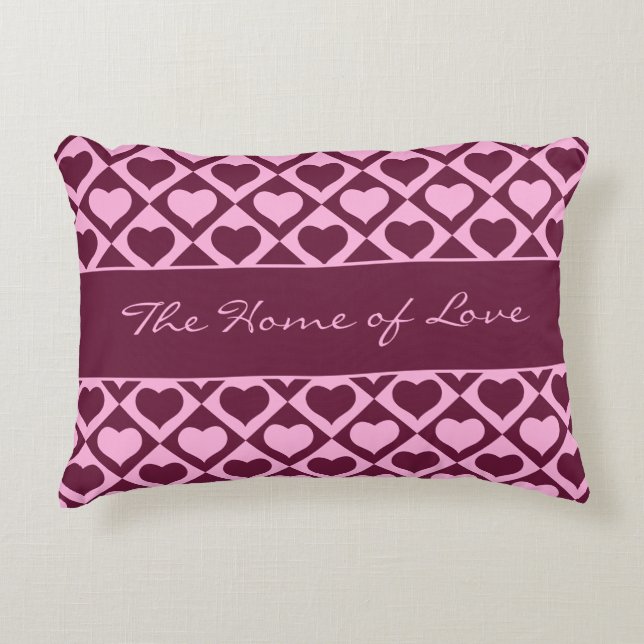 Custom Heart Checkerboard Pattern Bordeaux Pink -  Accent Pillow (Front)