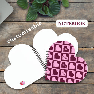 Custom Heart Checkerboard Pattern Bordeaux Pink - Notebook