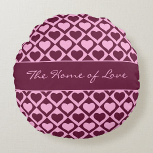 Custom Heart Checkerboard Pattern Bordeaux Pink - Round Pillow