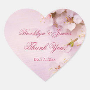 Custom Heart Cherry Blossom Wedding Favour Sticker