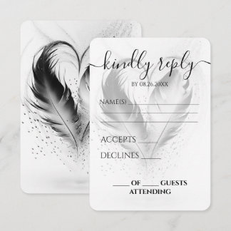 Custom Heart Feathers Wedding RSVP Card