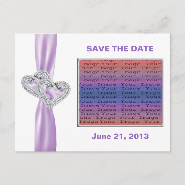 Custom Heart Lavender Ribbon SaveThe Date Postcard (Front)