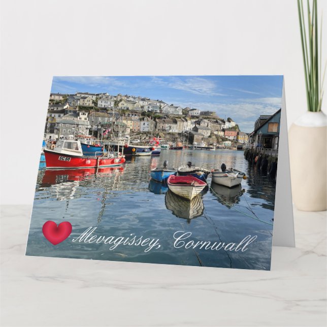 Custom Heart Mevagissey Fish Landing Quay Cornwall Card (Front)