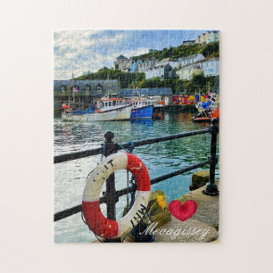 Custom Heart Mevagissey Harbour Lifebuoy Cornwall Jigsaw Puzzle