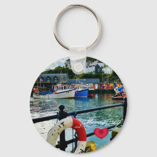Custom Heart Mevagissey Harbour Lifebuoy Cornwall Keychain