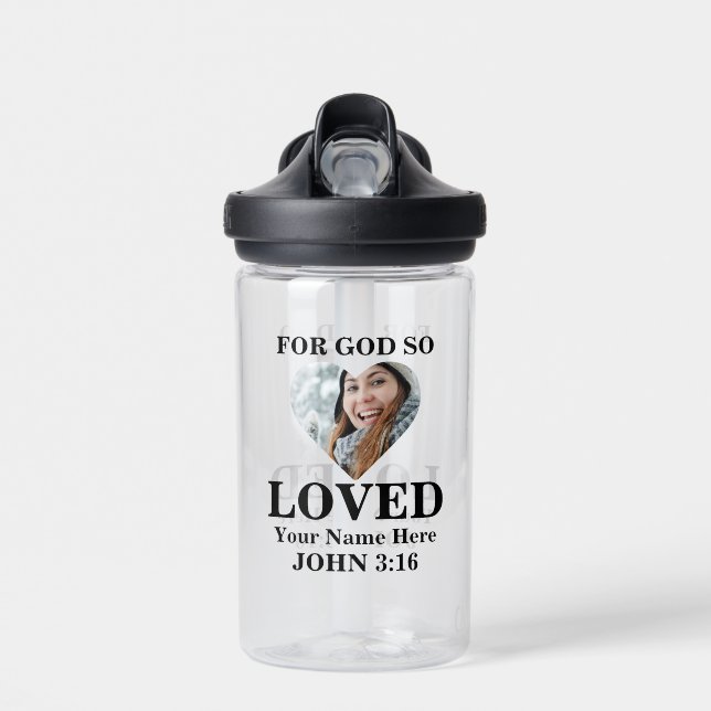 Custom heart photo Bible Verse Christian  Water Bottle (Front)