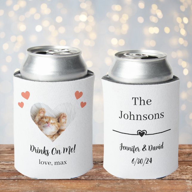 Custom Heart Photo Cat Wedding Can Cooler (Creator Uploaded)