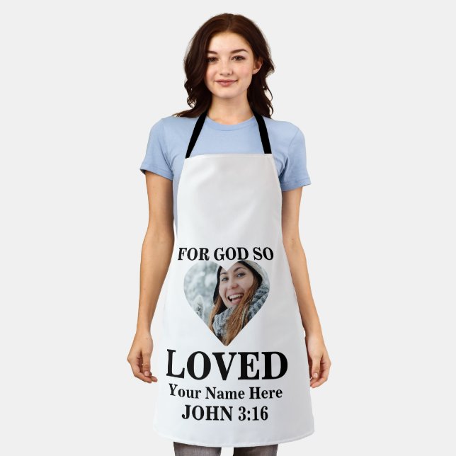Custom heart photo Christian Bible Verse John 3 16 Apron (Worn)