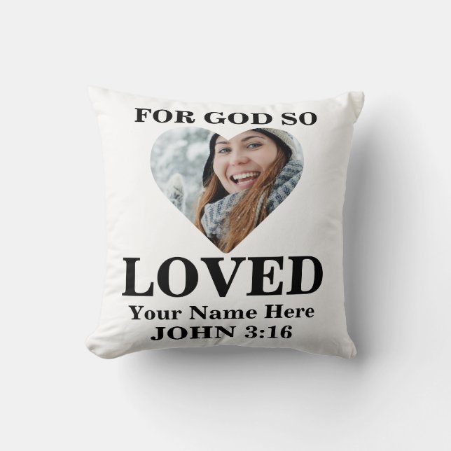 Custom heart photo Christian Bible Verse John 3 16 Throw Pillow (Front)
