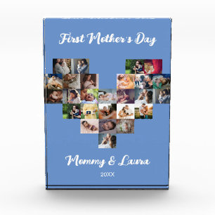 Custom Heart Photo Collage First Mothers Day blue Block