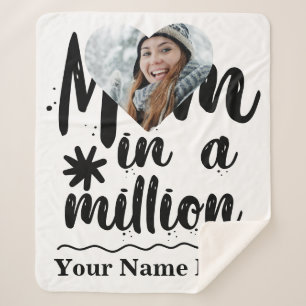 Custom heart photo mom in a million typography sherpa blanket