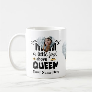 Custom heart photo mom just above queen typography coffee mug