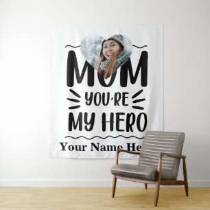 Custom heart photo Mom you're my hero Tapestry