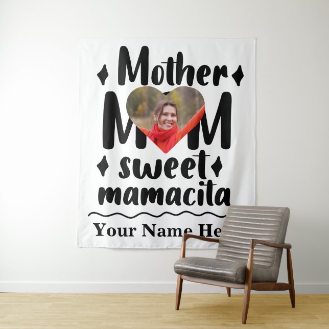 Custom heart photo Mother Mom sweet mamacita Tapestry (In Situ)