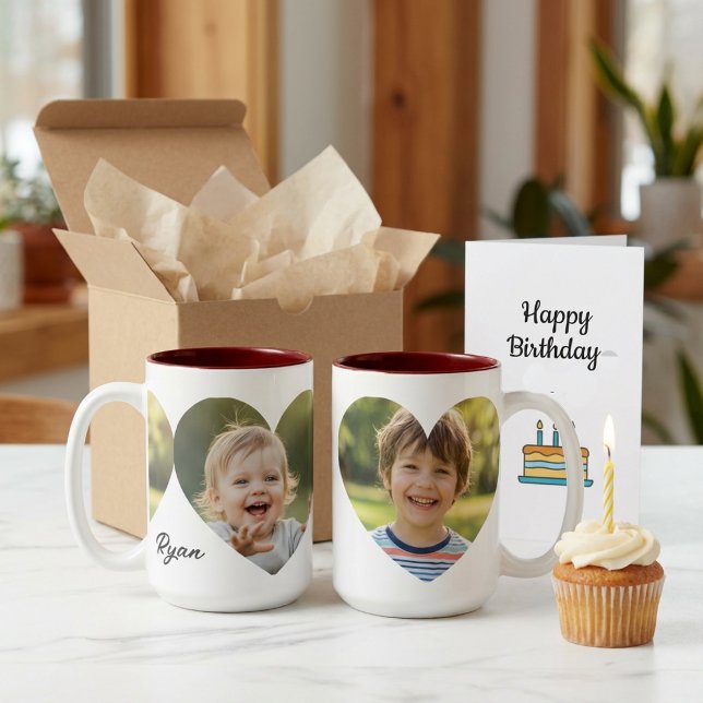 Custom Heart Photo with Personalized Name Two-Tone Coffee Mug (Creator Uploaded)