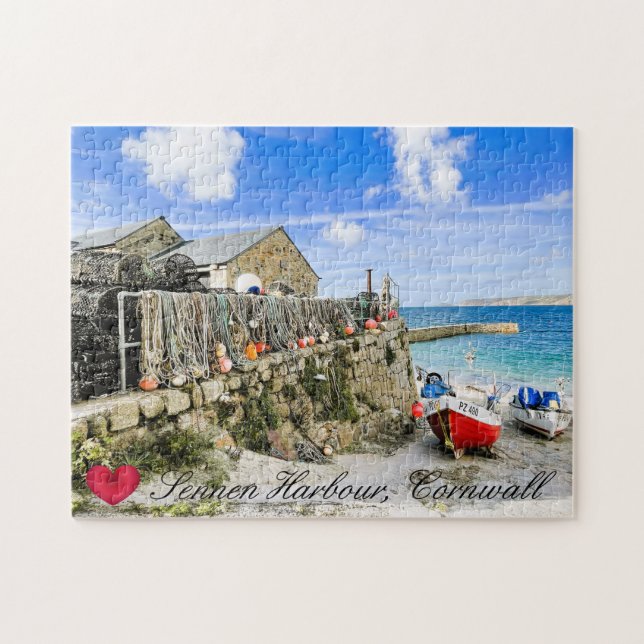 Custom Heart Sennen Harbour Boats Cornwall Photo Jigsaw Puzzle (Horizontal)