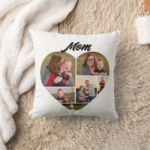 Custom Heart-Shape Family Photo Collage for Mom Throw Pillow