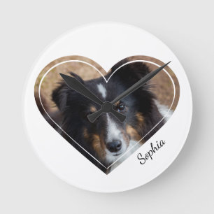 Custom Heart Shape Pet Photo & Personalized Text Round Clock