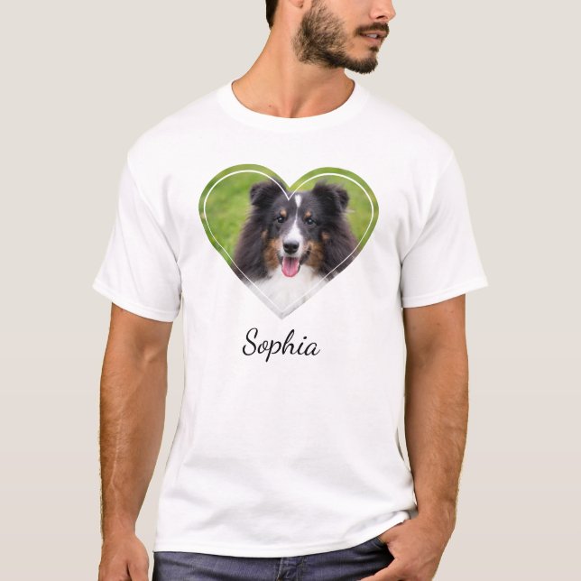 Custom Heart Shape Pet Photo With A Name T-Shirt (Front)