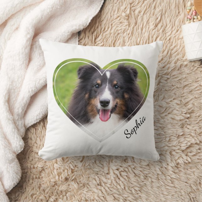 Custom Heart Shape Pet Photos & Personalized Text Throw Pillow (Blanket)