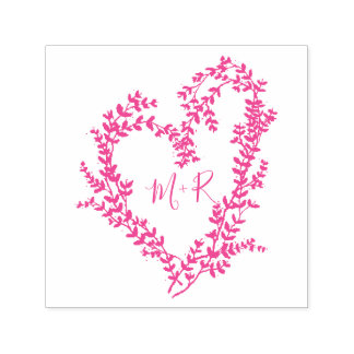 Custom Heart-Shaped Leaves Wedding Self-inking Stamp