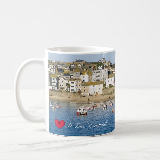 Custom Heart St Ives Harbor Pier Cornwall Photo Coffee Mug (Left)