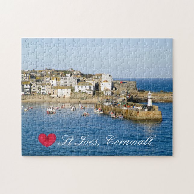 Custom Heart St Ives Harbor Pier Cornwall Photo Jigsaw Puzzle (Horizontal)