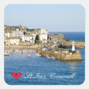 Custom Heart St Ives Harbour Pier Cornwall Photo Square Sticker