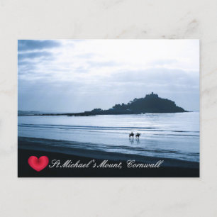 Custom Heart St Michaels Mount Cornwall + Horses Holiday Postcard