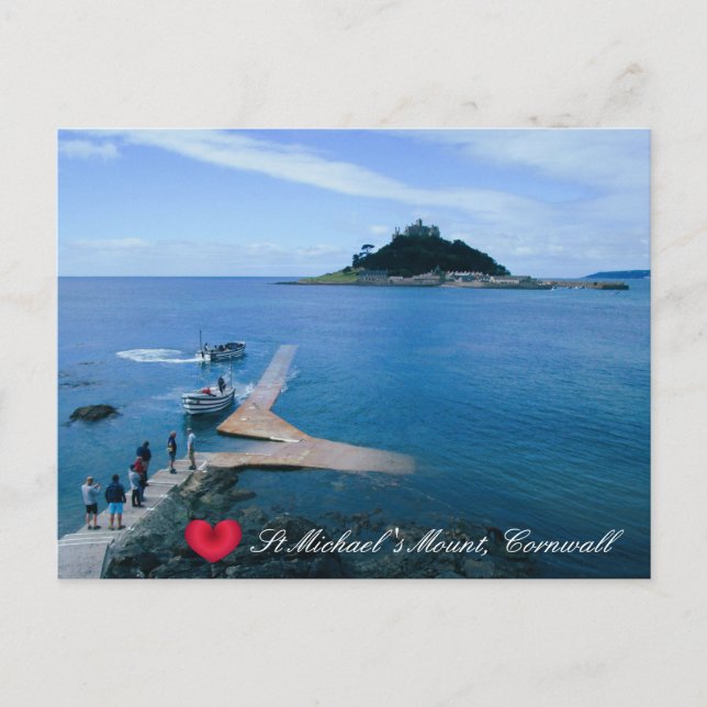 Custom Heart St Michaels Mount Cornwall with Boats Holiday Postcard (Front)