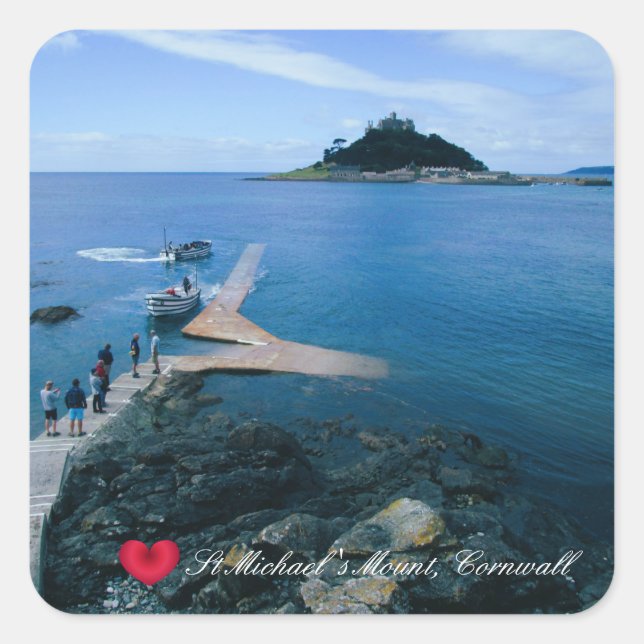 Custom Heart St Michaels Mount Cornwall with Boats Square Sticker (Front)