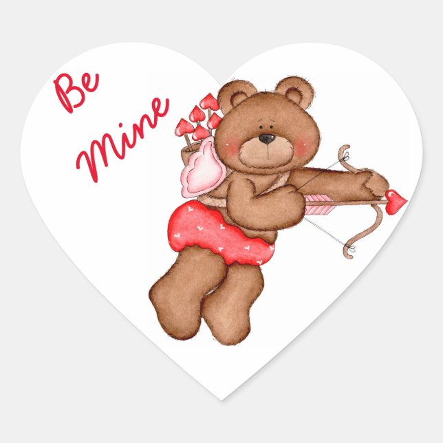 Custom Heart Sticker/Be Mine Bear Heart Sticker (Front)