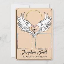 Custom Heart Wings 3 Photo Funeral Invitation