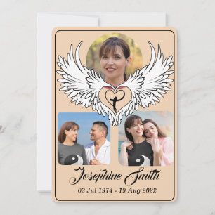 Custom Heart Wings 3 Photo Funeral Invitation