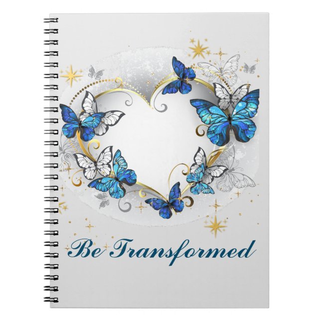 Custom Heart with Butterflies Morpho Notebook (Front)