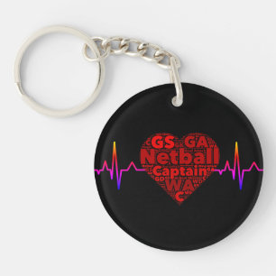 Custom Heartbeat Personalized Netball Captain Keychain