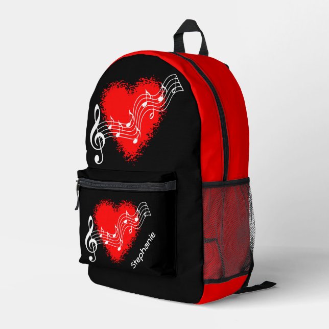 Custom Hearts and Music Notes Printed Backpack (Back Corner Right)