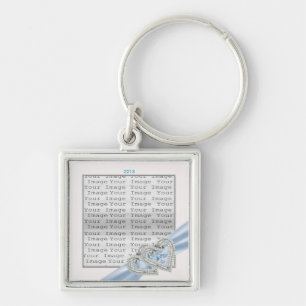 Custom Hearts Ice Blue Ribbon Key Chain