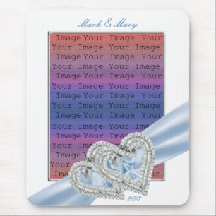 Custom Hearts Ice Blue Ribbon Mouse Pad