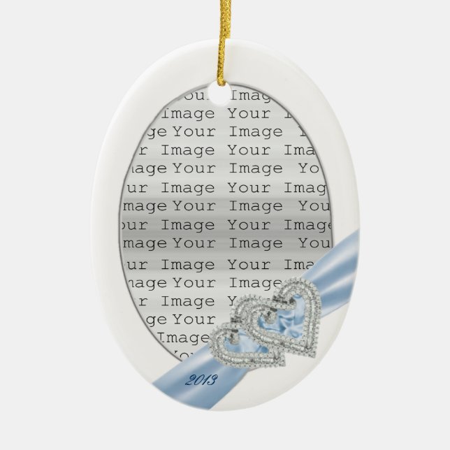 Custom Hearts Ice Blue Ribbon Ornament (Front)
