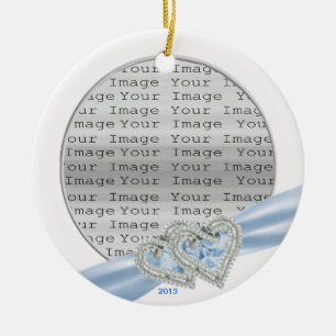 Custom Hearts Ice Blue Ribbon Ornament