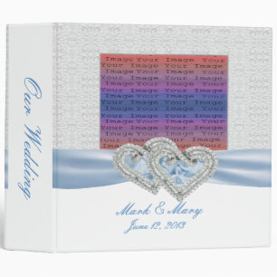 Custom Hearts Ice Blue Ribbon Photo Binder