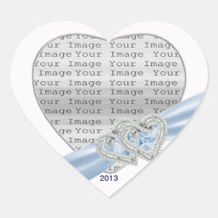 Custom Hearts Ice Blue Ribbon Stickers