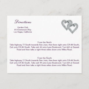 Custom Hearts Lavender Ribbon Direction Card