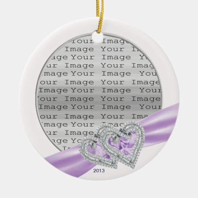Custom Hearts Lavender Ribbon Ornament (Front)